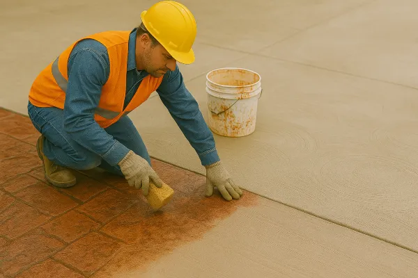 a male worker working on a concrete stamped project from Concrete King Dallas in Dallas, TX - Commercial Concrete Repairs