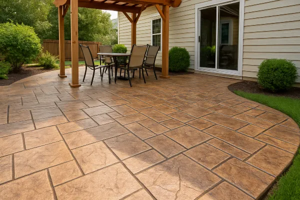 a stamped concrete patio from Concrete King Dallas in Dallas, TX a stamped concrete patio from Concrete King Dallas in Dallas, TX