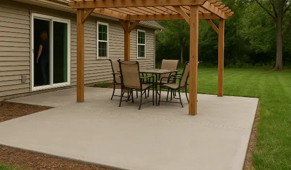 a concrete patio with a pergola from Concrete King Dallas in Dallas, TX - Concrete Cutting