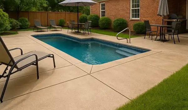 a swimming pool concrete deck from Concrete King Dallas in Dallas, TX - Concrete Slab Foundation