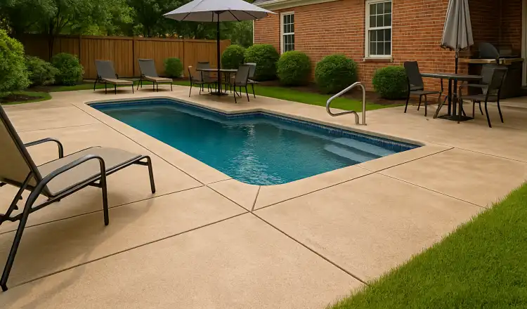 a swimming pool concrete deck from Concrete King Dallas in Dallas, TX - Concrete Slab Foundation