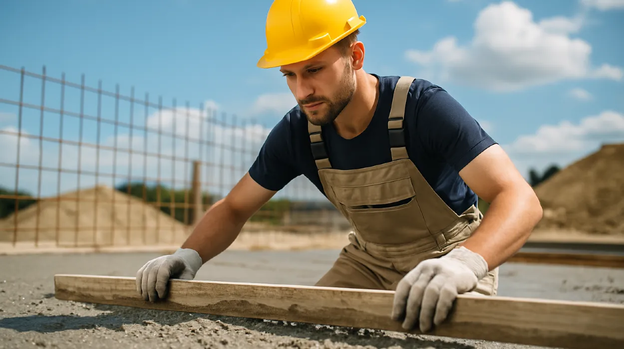 a male concrete worker spreading fresh cement on rebared ground from Concrete King Dallas in Plano, TX - Plano TX