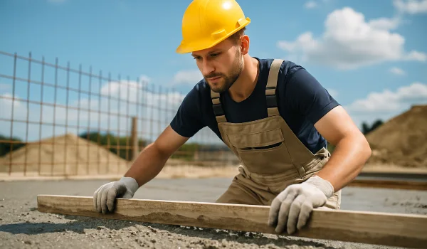 a male concrete worker spreading fresh cement on rebared ground from Concrete King Dallas in Plano, TX - Plano TX